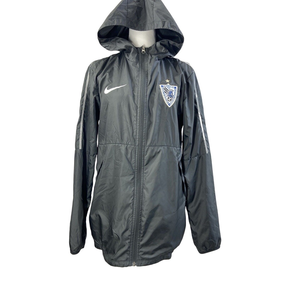 Nike Jacket Mens Small Gray Hooded Soccer Windbreaker TIU Crest Full Zip
